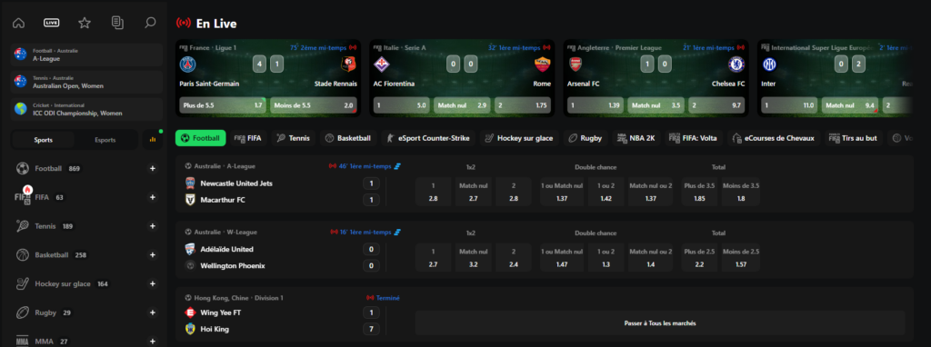 paris sportifs en direct sur Betify Casino