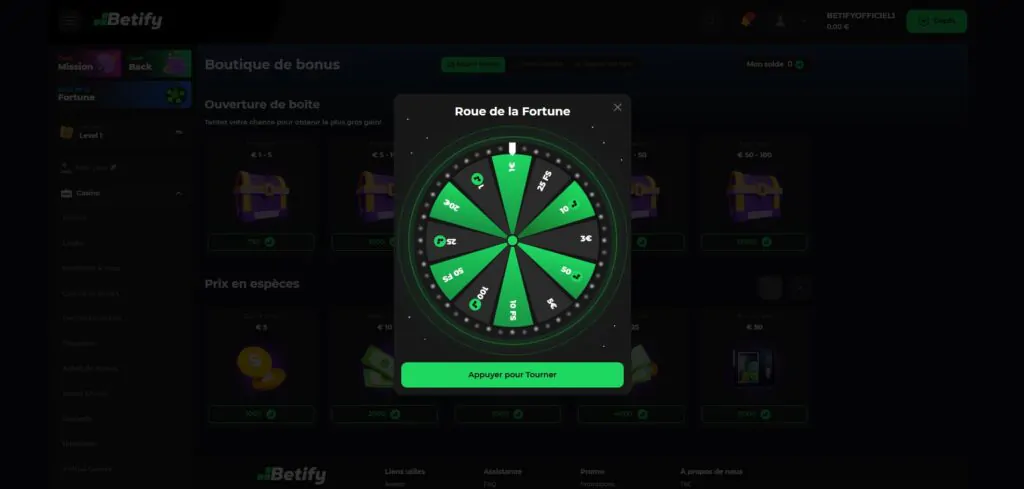 Roue de la Fortune sur Betify Casino