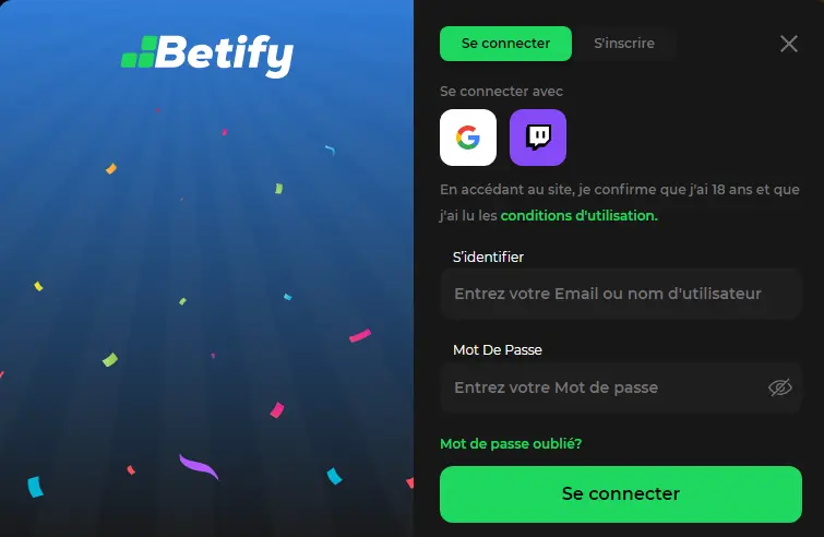 Accès et connexion des membres au Betify casino