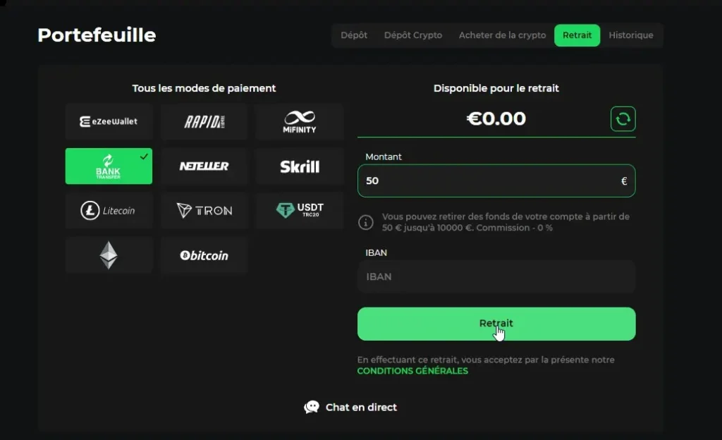 procédure de retrait sur Betify Casino